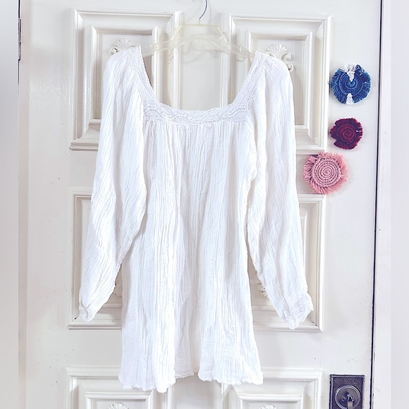 70’s Bohemian Sexy Angel Sleeves Mini Dress Tunic 100%Cotton Gauze Desert Babe - Picture 4 of 16